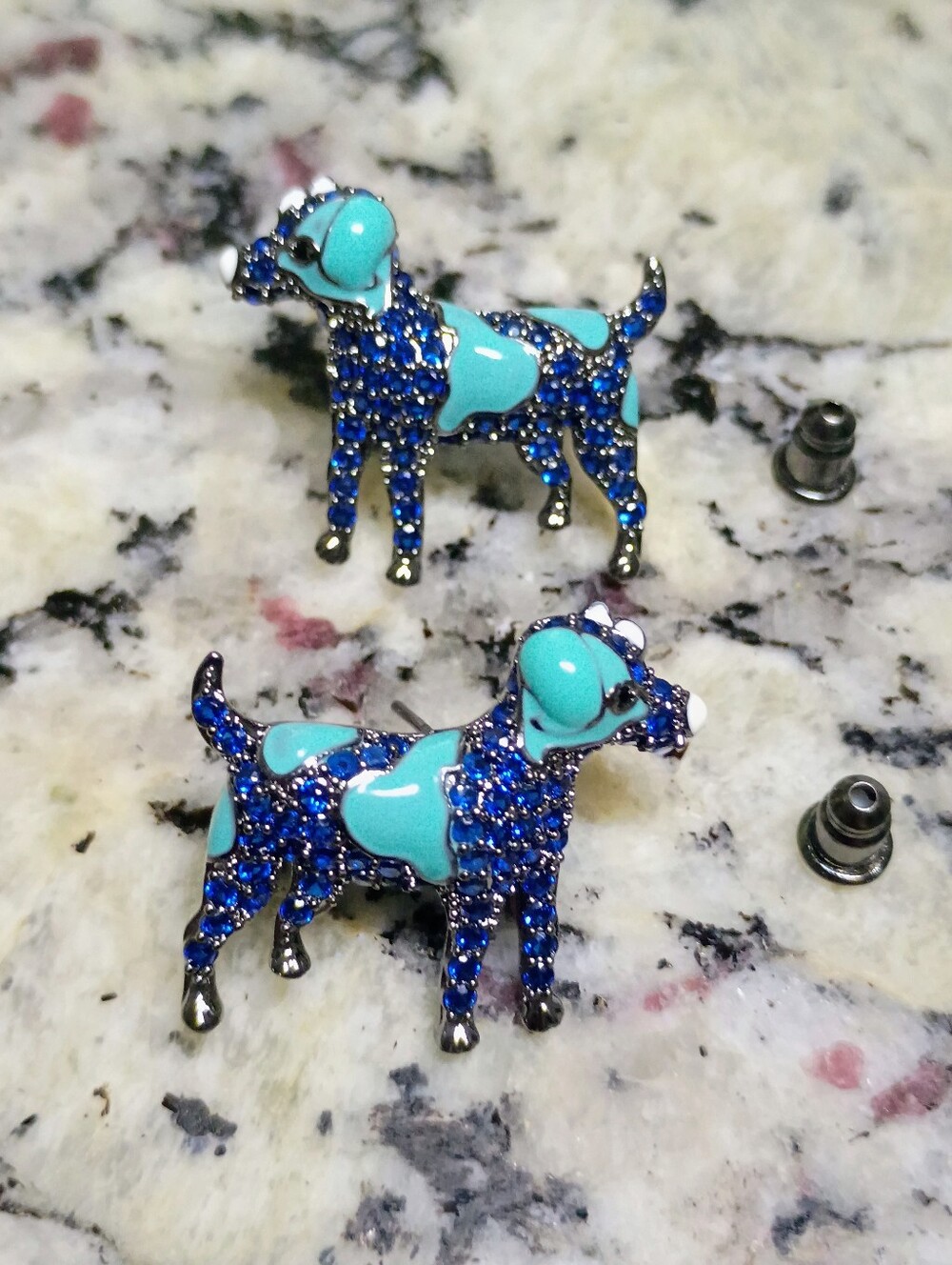 New Blue Dog-Shaped Crystal Stud Earrings - Fashion Pet Jewelry